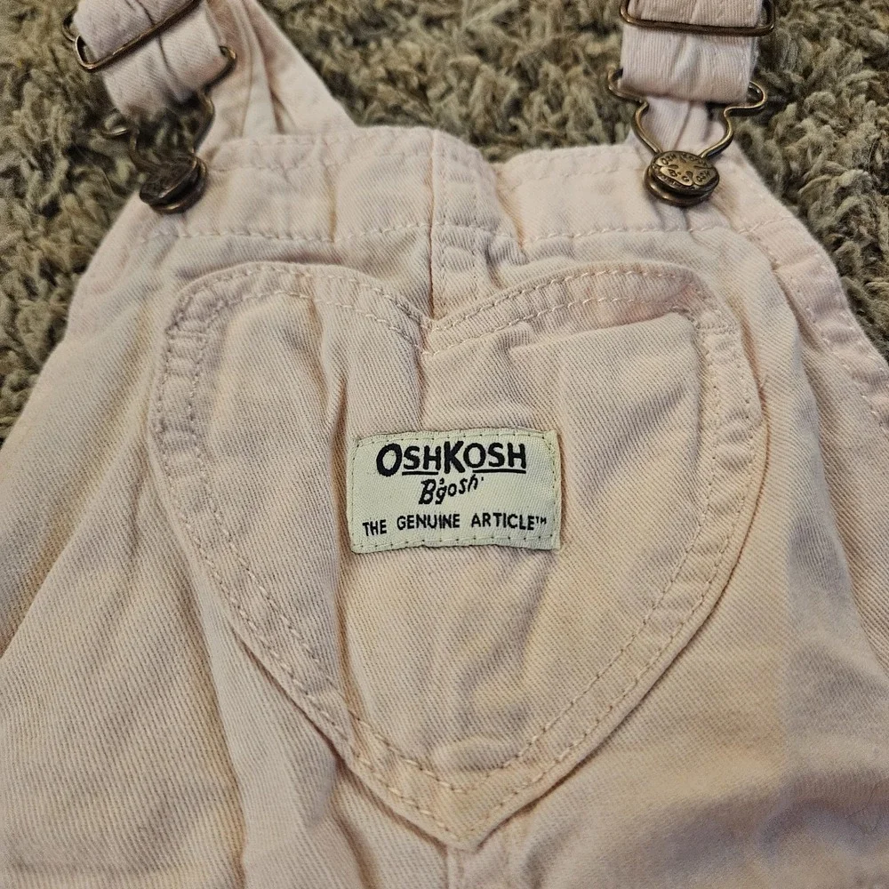 Oshkosh B'gosh Light Pink Overalls Bibs Heart Shaped Pocket Size 24 Months